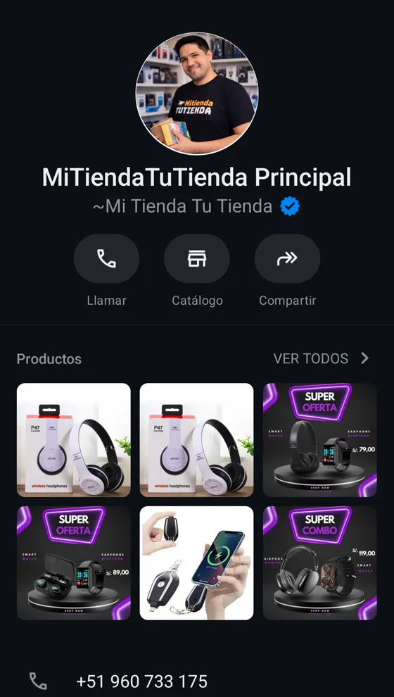 Perfil de WhatsApp Business de Mi Tienda Tu Tienda con insignia de verificación